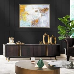 Hausen Brown Oak Wood and Veneer Mid Century Modern Storage Media Console by Jennifer Taylor