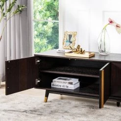 Hausen Brown Oak Wood and Veneer Mid Century Modern Storage Media Console by Jennifer Taylor 12 Hausen Brown Oak Wood and Veneer Mid Century Modern Storage Media Console by Jennifer Taylor -Jennifer Taylor Home Store dark brown jennifer taylor media storage dsg87420 rf a0 1000
