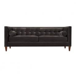 Jack 84 in. Dark Charcoal Grey Velvet 3-Seater Tuxedo Sofa with Removable Cushions by Jennifer Taylor