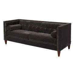 Jack 84 in. Dark Charcoal Grey Velvet 3-Seater Tuxedo Sofa with Removable Cushions by Jennifer Taylor -Jennifer Taylor Home Store dark charcoal grey velvet jennifer taylor sofas couches 8403 3 860 76 1000