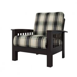 Omaha Mission Style Dark Espresso Arm Chair with Exposed Wood Frame in Brown and Black Plaid by Handy Living -Jennifer Taylor Home Store dark espresso frame with brown black plaid fabric handy living accent chairs 340c ypd19 175b 1f 1000