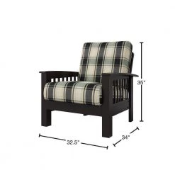 Omaha Mission Style Dark Espresso Arm Chair with Exposed Wood Frame in Brown and Black Plaid by Handy Living -Jennifer Taylor Home Store dark espresso frame with brown black plaid fabric handy living accent chairs 340c ypd19 175b 40 1000