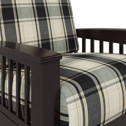 Omaha Mission Style Dark Espresso Arm Chair with Exposed Wood Frame in Brown and Black Plaid by Handy Living -Jennifer Taylor Home Store dark espresso frame with brown black plaid fabric handy living accent chairs 340c ypd19 175b 44 1000