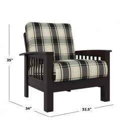 Omaha Mission Style Dark Espresso Arm Chair with Exposed Wood Frame in Brown and Black Plaid by Handy Living -Jennifer Taylor Home Store dark espresso frame with brown black plaid fabric handy living accent chairs 340c ypd19 175b 4f 1000