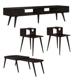 Freemont 4-piece Dark Espresso Solid Wood Table Set with 2-End Tables, Nesting Cocktail Table and TV Stand by Handy Living