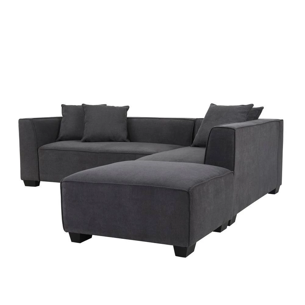 Phoenix 3-Piece Dark Gray Polyester 4-Seater L-Shaped Right-Facing Sectional Sofa with Ottoman by Handy Living 5 Phoenix 3-Piece Dark Gray Polyester 4-Seater L-Shaped Right-Facing Sectional Sofa with Ottoman by Handy Living - Image 5