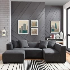 Phoenix 3-Piece Dark Gray Polyester 4-Seater L-Shaped Right-Facing Sectional Sofa with Ottoman by Handy Living 27 Phoenix 3-Piece Dark Gray Polyester 4-Seater L-Shaped Right-Facing Sectional Sofa with Ottoman by Handy Living -Jennifer Taylor Home Store dark gray handy living sectional sofas phx sec cnf17 31 1000