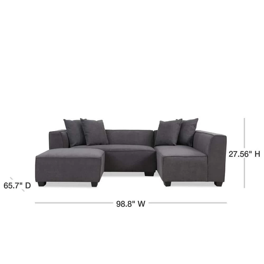Phoenix 3-Piece Dark Gray Polyester 4-Seater L-Shaped Right-Facing Sectional Sofa with Ottoman by Handy Living 3 Phoenix 3-Piece Dark Gray Polyester 4-Seater L-Shaped Right-Facing Sectional Sofa with Ottoman by Handy Living - Image 3