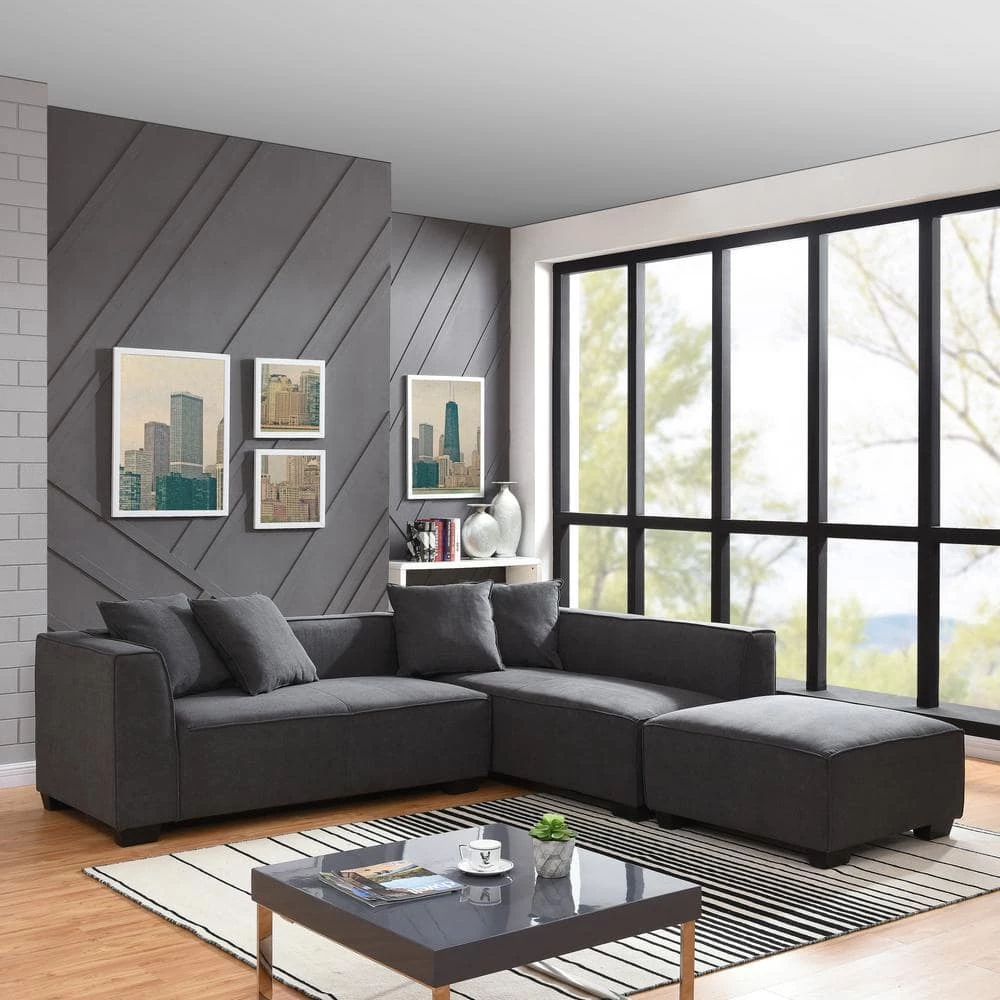 Phoenix 3-Piece Dark Gray Polyester 4-Seater L-Shaped Right-Facing Sectional Sofa with Ottoman by Handy Living 9 Phoenix 3-Piece Dark Gray Polyester 4-Seater L-Shaped Right-Facing Sectional Sofa with Ottoman by Handy Living - Image 9