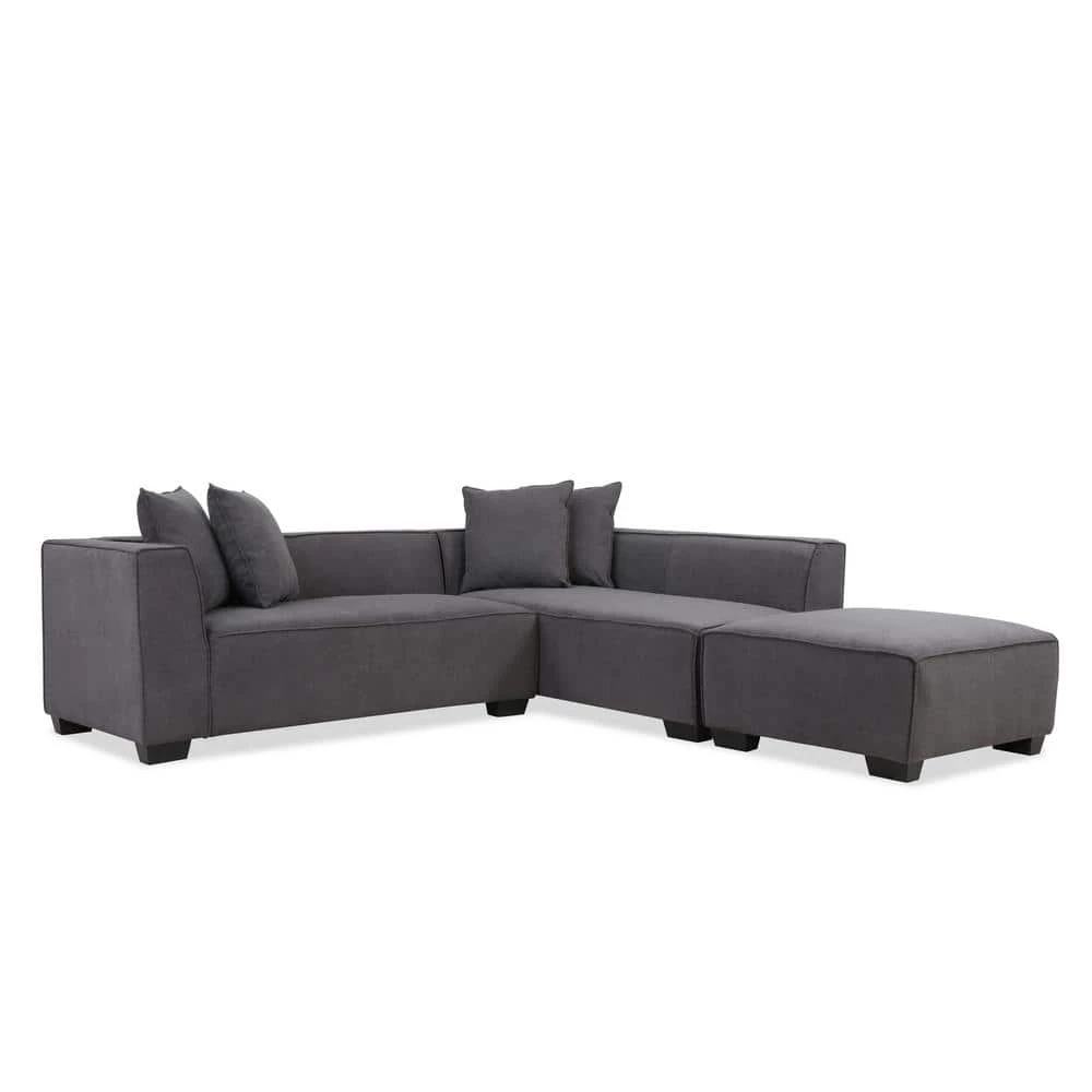 Phoenix 3-Piece Dark Gray Polyester 4-Seater L-Shaped Right-Facing Sectional Sofa with Ottoman by Handy Living 1 Phoenix 3-Piece Dark Gray Polyester 4-Seater L-Shaped Right-Facing Sectional Sofa with Ottoman by Handy Living