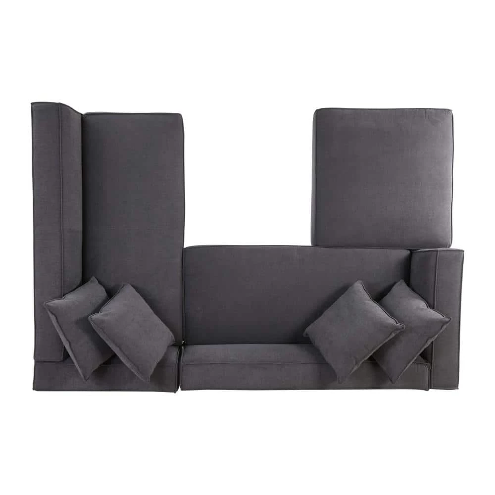 Phoenix 3-Piece Dark Gray Polyester 4-Seater L-Shaped Right-Facing Sectional Sofa with Ottoman by Handy Living 4 Phoenix 3-Piece Dark Gray Polyester 4-Seater L-Shaped Right-Facing Sectional Sofa with Ottoman by Handy Living - Image 4