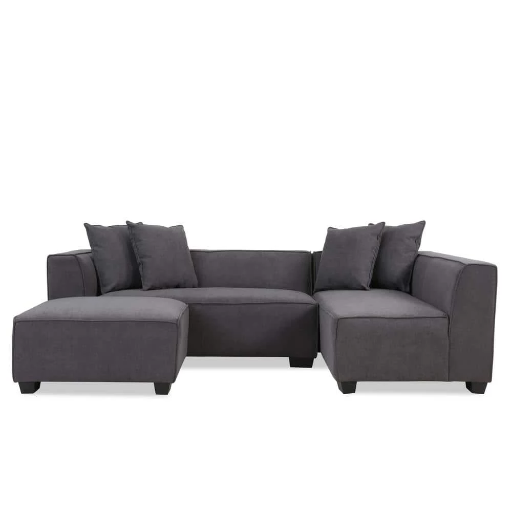 Phoenix 3-Piece Dark Gray Polyester 4-Seater L-Shaped Right-Facing Sectional Sofa with Ottoman by Handy Living 8 Phoenix 3-Piece Dark Gray Polyester 4-Seater L-Shaped Right-Facing Sectional Sofa with Ottoman by Handy Living - Image 8