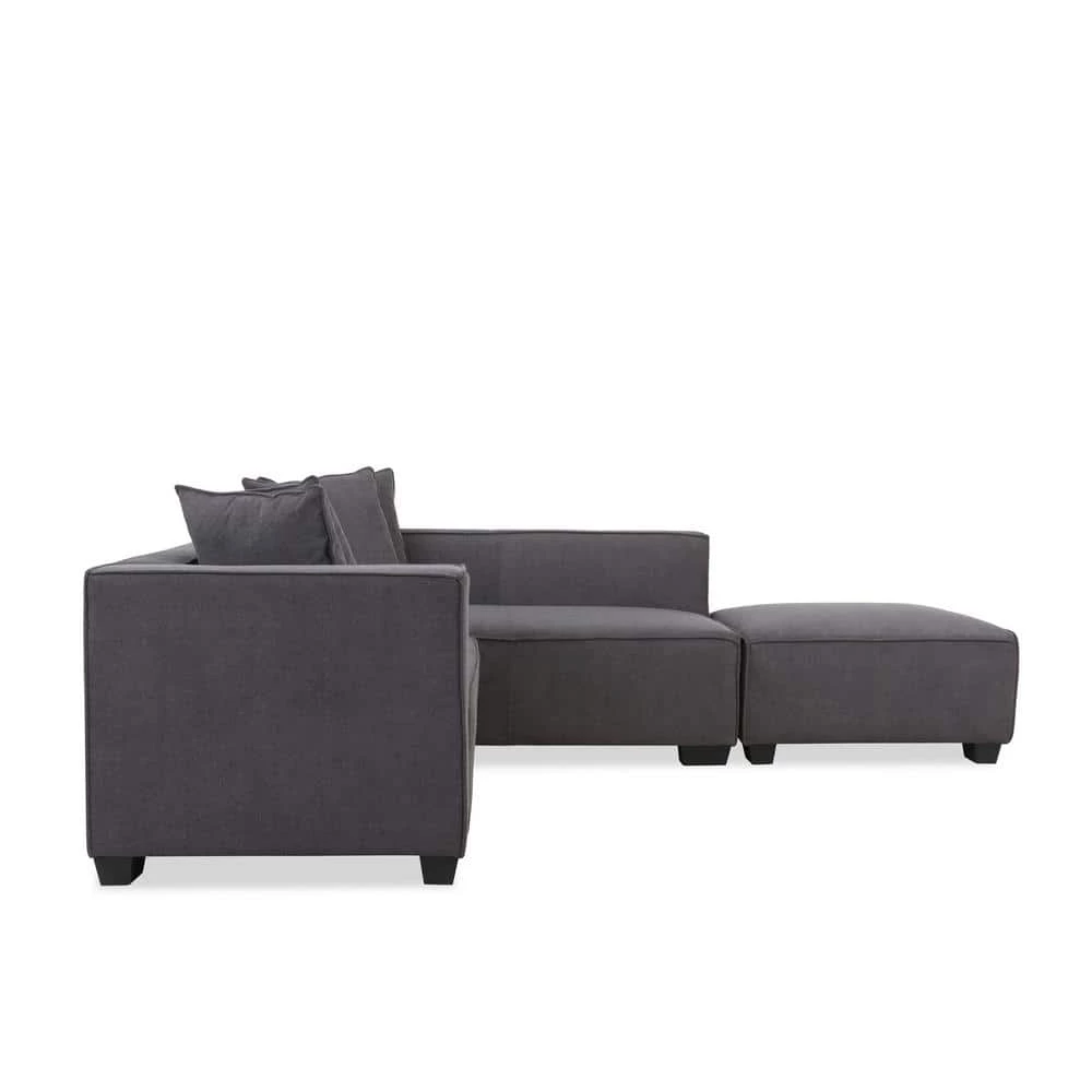 Phoenix 3-Piece Dark Gray Polyester 4-Seater L-Shaped Right-Facing Sectional Sofa with Ottoman by Handy Living 2 Phoenix 3-Piece Dark Gray Polyester 4-Seater L-Shaped Right-Facing Sectional Sofa with Ottoman by Handy Living - Image 2