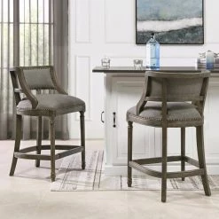 Paris 26" Dark Heathered Gray Linen Farmhouse Counter Height Bar Stool with Backrest by Jennifer Taylor 15 Paris 26" Dark Heathered Gray Linen Farmhouse Counter Height Bar Stool with Backrest by Jennifer Taylor -Jennifer Taylor Home Store dark heathered gray linen jennifer taylor bar stools 81051 mlh 31 1000