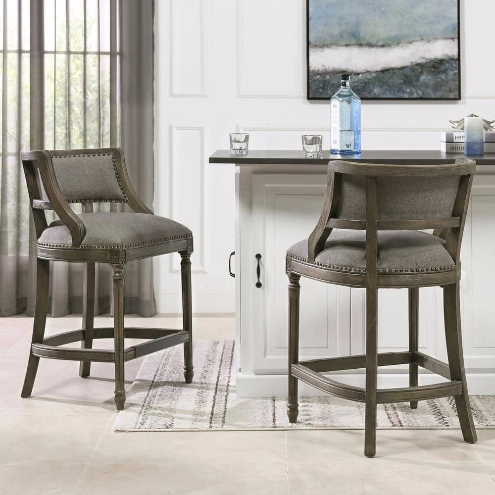 Paris 26" Dark Heathered Gray Linen Farmhouse Counter Height Bar Stool with Backrest by Jennifer Taylor 8 Paris 26" Dark Heathered Gray Linen Farmhouse Counter Height Bar Stool with Backrest by Jennifer Taylor - Image 8