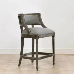 Paris 26" Dark Heathered Gray Linen Farmhouse Counter Height Bar Stool with Backrest by Jennifer Taylor