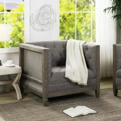 Sylvan Farmhouse Oak Tuxedo Armchair, Heathered Grey by Jennifer Taylor -Jennifer Taylor Home Store dark heathered grey linen jennifer taylor accent chairs 64010 1 mlh 31 1000