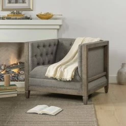Sylvan Farmhouse Oak Tuxedo Armchair, Heathered Grey by Jennifer Taylor