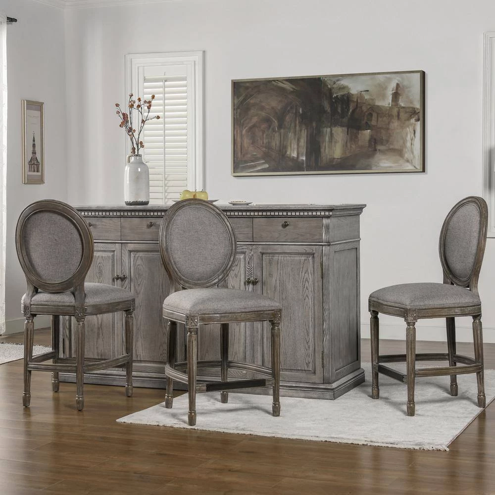 Bella 26 in. Upholstered Round Back Counter Height Bar Stool, Dark Heathered Grey Linen by Jennifer Taylor 5 Bella 26 in. Upholstered Round Back Counter Height Bar Stool, Dark Heathered Grey Linen by Jennifer Taylor - Image 5