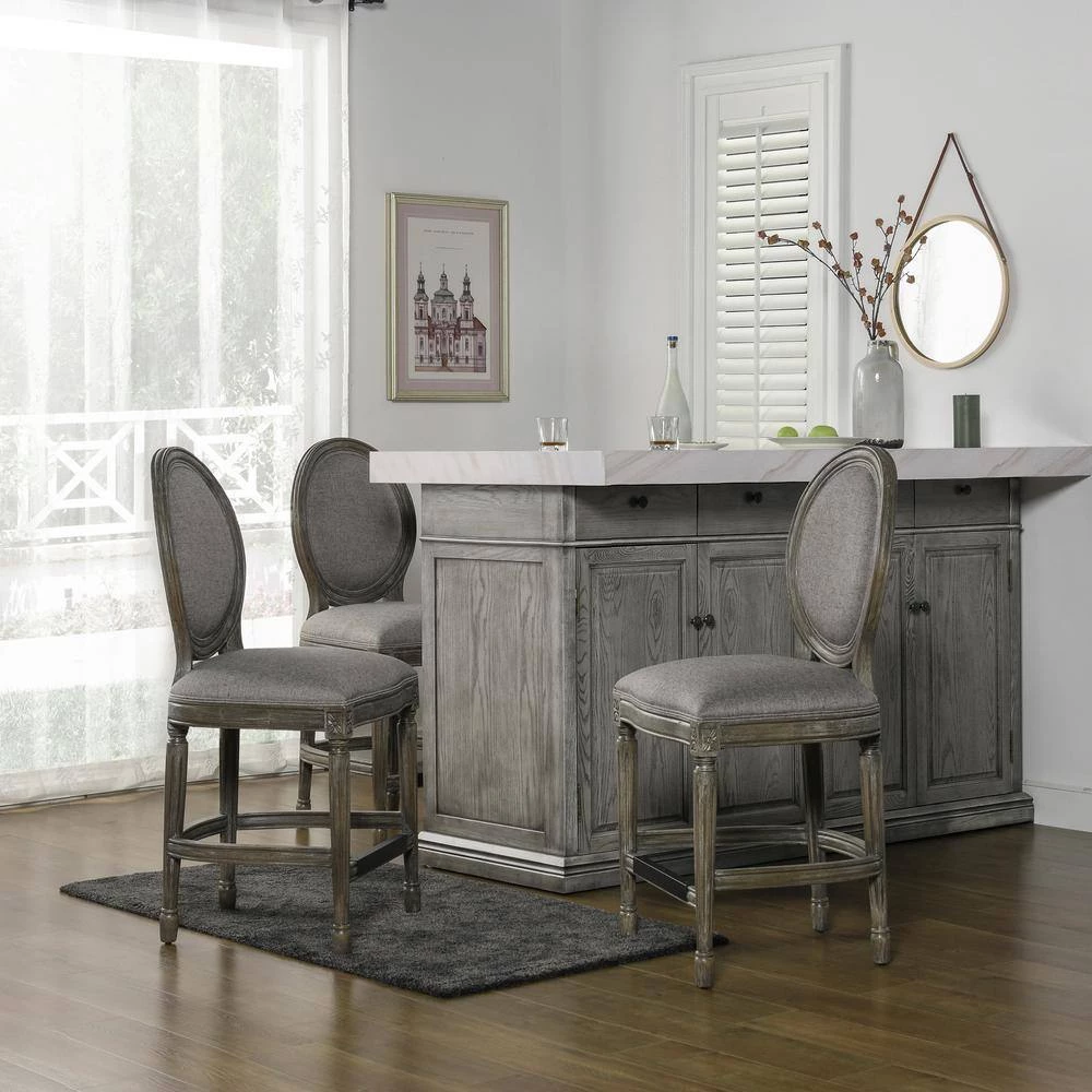 Bella 26 in. Upholstered Round Back Counter Height Bar Stool, Dark Heathered Grey Linen by Jennifer Taylor 13 Bella 26 in. Upholstered Round Back Counter Height Bar Stool, Dark Heathered Grey Linen by Jennifer Taylor - Image 13