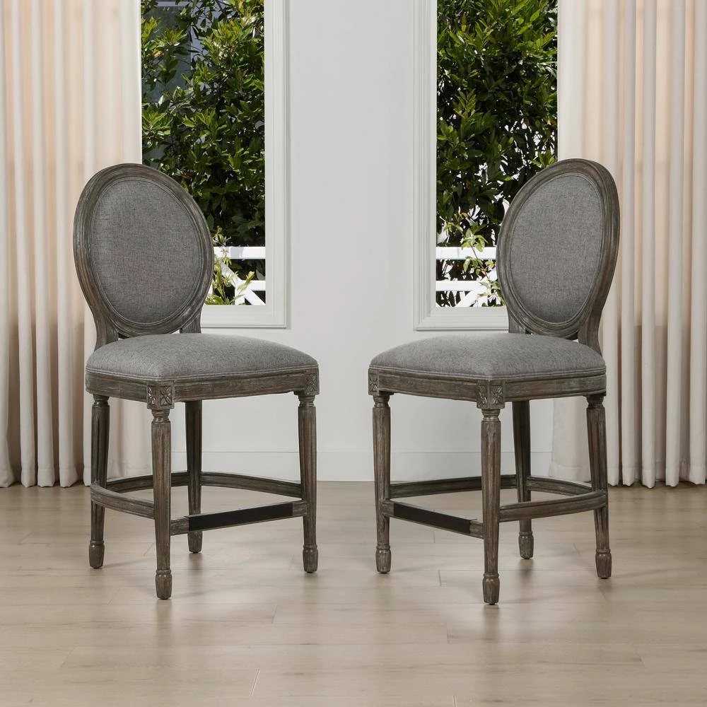 Bella 26 in. Upholstered Round Back Counter Height Bar Stool, Dark Heathered Grey Linen by Jennifer Taylor 3 Bella 26 in. Upholstered Round Back Counter Height Bar Stool, Dark Heathered Grey Linen by Jennifer Taylor - Image 3