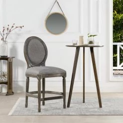 Bella 26 in. Upholstered Round Back Counter Height Bar Stool, Dark Heathered Grey Linen by Jennifer Taylor