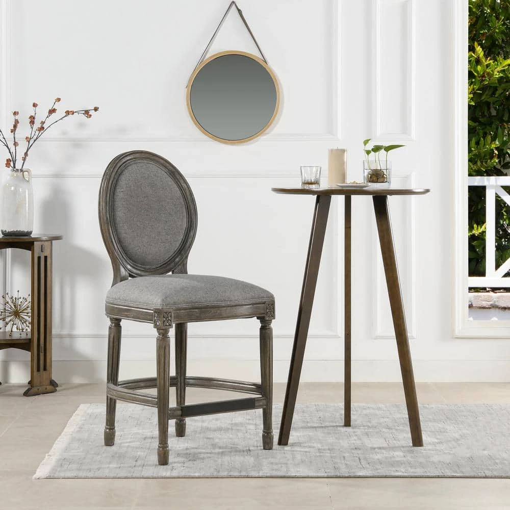 Bella 26 in. Upholstered Round Back Counter Height Bar Stool, Dark Heathered Grey Linen by Jennifer Taylor 1 Bella 26 in. Upholstered Round Back Counter Height Bar Stool, Dark Heathered Grey Linen by Jennifer Taylor