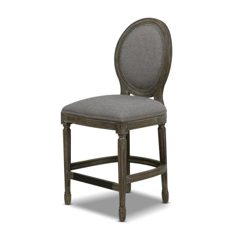 Bella 26 in. Upholstered Round Back Counter Height Bar Stool, Dark Heathered Grey Linen by Jennifer Taylor 6 Bella 26 in. Upholstered Round Back Counter Height Bar Stool, Dark Heathered Grey Linen by Jennifer Taylor - Image 6