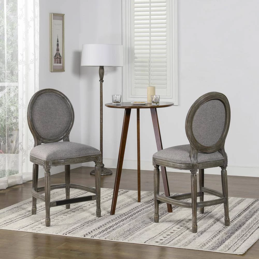 Bella 26 in. Upholstered Round Back Counter Height Bar Stool, Dark Heathered Grey Linen by Jennifer Taylor 2 Bella 26 in. Upholstered Round Back Counter Height Bar Stool, Dark Heathered Grey Linen by Jennifer Taylor - Image 2