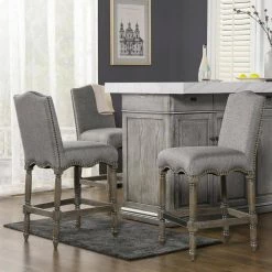 Odette 26 in. Dark Heathered Grey Linen Farmhouse Upholstered Counter Height Bar Stool by Jennifer Taylor -Jennifer Taylor Home Store dark heathered grey linen jennifer taylor bar stools 81090 mlh 31 1000
