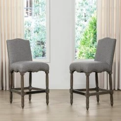 Odette 26 in. Dark Heathered Grey Linen Farmhouse Upholstered Counter Height Bar Stool by Jennifer Taylor -Jennifer Taylor Home Store dark heathered grey linen jennifer taylor bar stools 81090 mlh a0 1000