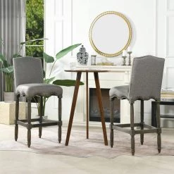 Odette 30 in Dark Heathered Grey High Back Wood Frame Cushioned Bar Stool with Upholstered Seat by Jennifer Taylor -Jennifer Taylor Home Store dark heathered grey linen jennifer taylor bar stools 81091 mlh 31 1000