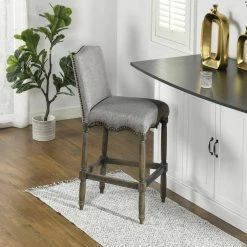 Odette 30 in Dark Heathered Grey High Back Wood Frame Cushioned Bar Stool with Upholstered Seat by Jennifer Taylor -Jennifer Taylor Home Store dark heathered grey linen jennifer taylor bar stools 81091 mlh 66 1000