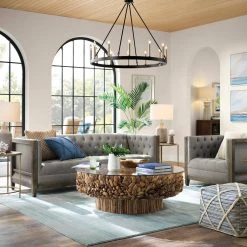 Sylvan 81 in. Dark Heathered Grey Linen 3-Seater Tuxedo Sofa with Nailheads by Jennifer Taylor -Jennifer Taylor Home Store dark heathered grey linen jennifer taylor sofas couches 64010 3 mlh 77 1000