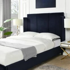 Adonis 65" W Tall Wingback Queen Platform Bed Frame, Dark Navy Blue Velvet by Jennifer Taylor -Jennifer Taylor Home Store dark navy blue jennifer taylor platform beds 52270 3 872 1 31 1000