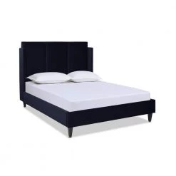 Adonis 65" W Tall Wingback Queen Platform Bed Frame, Dark Navy Blue Velvet by Jennifer Taylor
