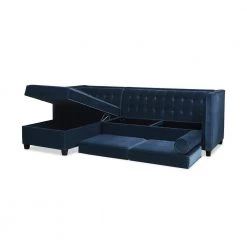 Jack 100 in. W Square Arm 2-Piece Velvet L-Shape Sectional Sofa in Dark Navy Blue with Reversible Chaise by Jennifer Taylor -Jennifer Taylor Home Store dark navy blue performance velvet jennifer taylor sectional sofas 66160 872 a0 1000