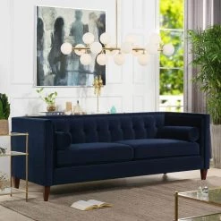 Jack 84 in. W Dark Navy Blue Velvet Modern Tuxedo Tufted Sofa by Jennifer Taylor -Jennifer Taylor Home Store dark navy blue velvet jennifer taylor sofas couches hd872 3 8403 31 1000