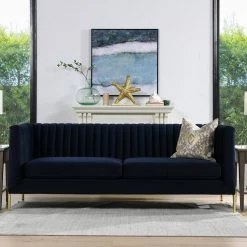 Riviera 84 in. Dark Navy Blue Velvet 3-Seat Channel Tufted Modern Tuxedo Sofa by Jennifer Taylor -Jennifer Taylor Home Store dark navy blue velvet jennifer taylor sofas couches s64090 3 872 31 1000