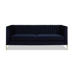 Riviera 84 in. Dark Navy Blue Velvet 3-Seat Channel Tufted Modern Tuxedo Sofa by Jennifer Taylor