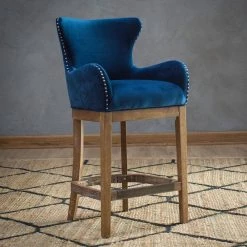 Blake 40.75 in. Deep Blue Tight Back Oak Wood 28 in. Barstool with Velvet Seat by Jennifer Taylor -Jennifer Taylor Home Store deep blue velvet jennifer taylor bar stools 81140 mve 31 1000