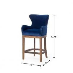 Blake 40.75 in. Deep Blue Tight Back Oak Wood 28 in. Barstool with Velvet Seat by Jennifer Taylor -Jennifer Taylor Home Store deep blue velvet jennifer taylor bar stools 81140 mve 40 1000