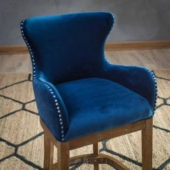 Blake 40.75 in. Deep Blue Tight Back Oak Wood 28 in. Barstool with Velvet Seat by Jennifer Taylor -Jennifer Taylor Home Store deep blue velvet jennifer taylor bar stools 81140 mve c3 1000