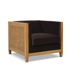 Georgia 34 in. Deep Brown Performance Velvet Cane Rattan Tuxedo Armchair by Jennifer Taylor