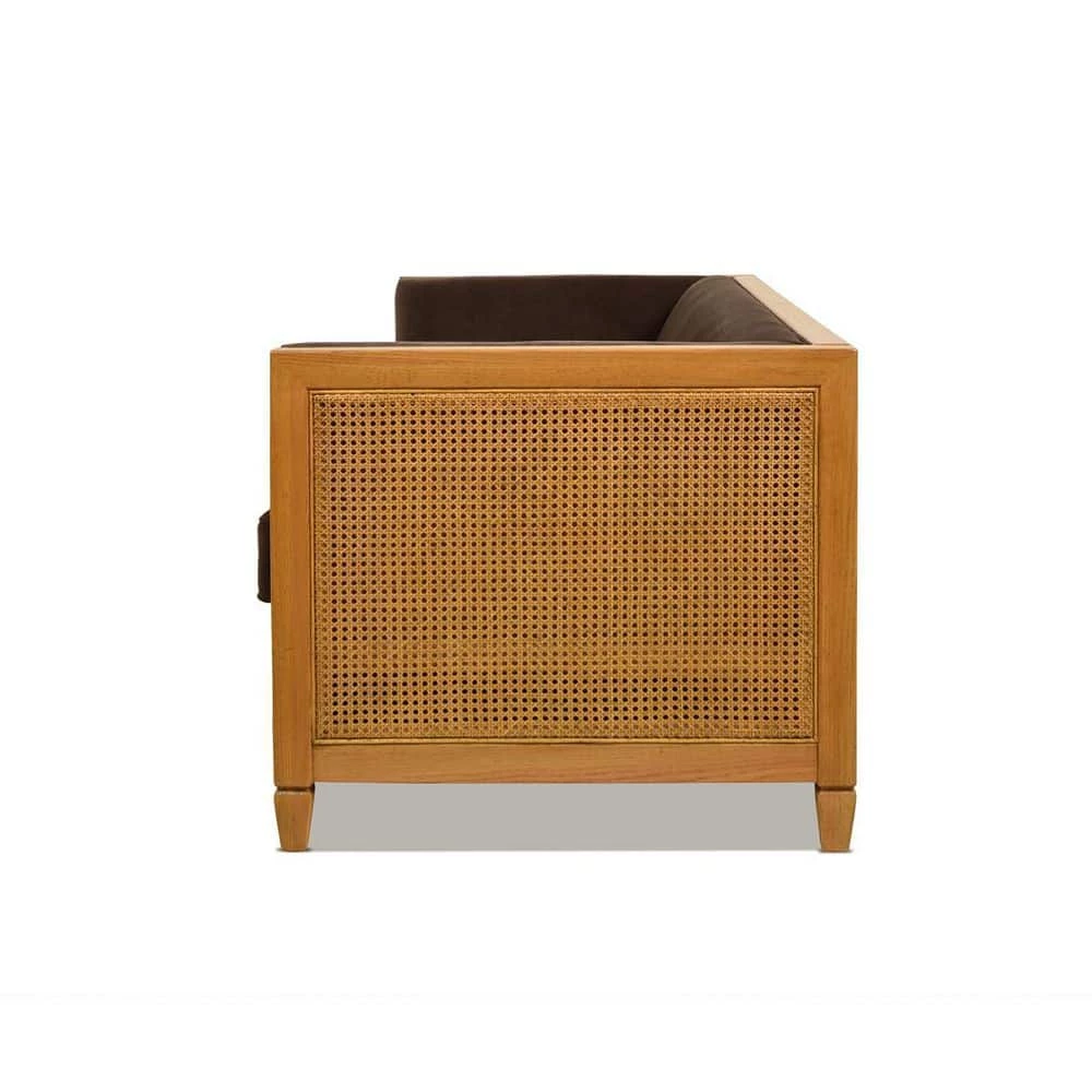 Georgia 81 in. W 3 Seat Square Arm Performance Velvet Tuxedo Rectangular Rattan Cane Sofa in Deep Brown by Jennifer Taylor 5 Georgia 81 in. W 3 Seat Square Arm Performance Velvet Tuxedo Rectangular Rattan Cane Sofa in Deep Brown by Jennifer Taylor - Image 5