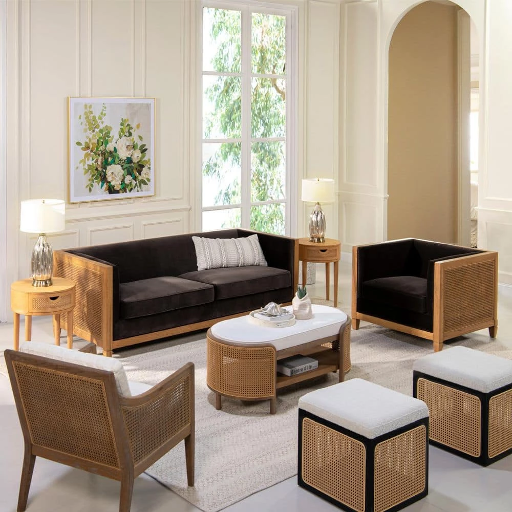 Georgia 81 in. W 3 Seat Square Arm Performance Velvet Tuxedo Rectangular Rattan Cane Sofa in Deep Brown by Jennifer Taylor 11 Georgia 81 in. W 3 Seat Square Arm Performance Velvet Tuxedo Rectangular Rattan Cane Sofa in Deep Brown by Jennifer Taylor - Image 11