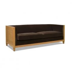 Georgia 81 in. W 3 Seat Square Arm Performance Velvet Tuxedo Rectangular Rattan Cane Sofa in Deep Brown by Jennifer Taylor