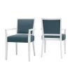 Emelia White Finish and Denim Blue Fine Polyester Upholstered Dining Arm Chairs (Set of 2) by Handy Living