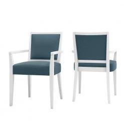 Emelia White Finish and Denim Blue Fine Polyester Upholstered Dining Arm Chairs (Set of 2) by Handy Living