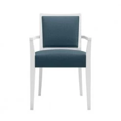 Emelia White Finish and Denim Blue Fine Polyester Upholstered Dining Arm Chairs (Set of 2) by Handy Living -Jennifer Taylor Home Store denim blue fabric white frame handy living dining chairs a142489 c3 1000